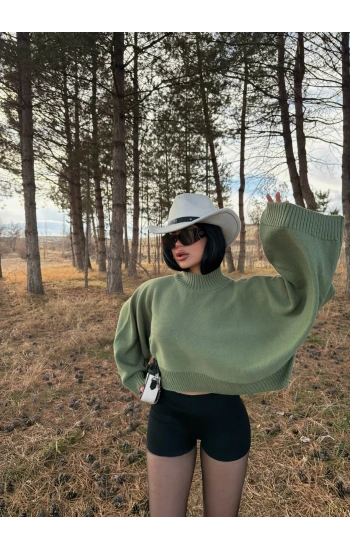 Yeşil Reglan Kol Yarasa Kazak