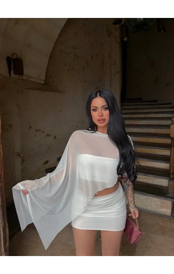 Beyaz Şifon Üçlü Takım