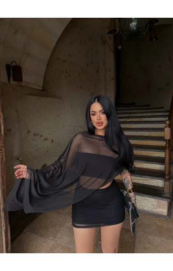 Siyah Şifon Üçlü Takım