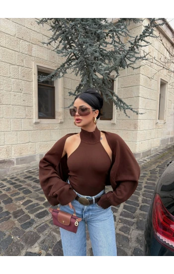 Kahve Bolerolu Triko İkili Takım