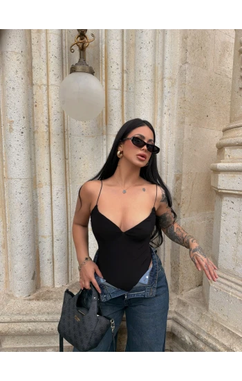 Siyah İp Askılı Basic Bodysuit