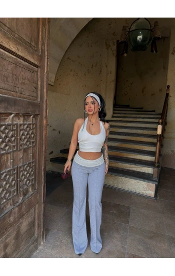 Gri Bel Katlamalı Eşofman Altı