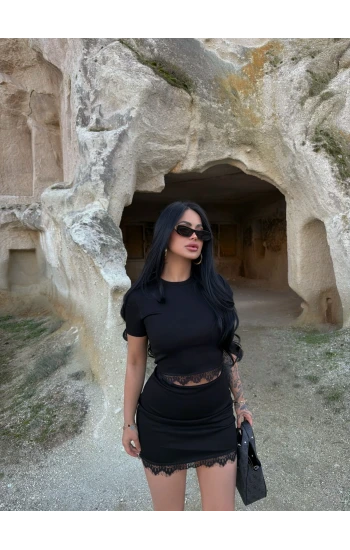 Siyah Dantel Etekli İkili Takım