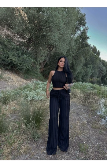 Siyah Halter Ters Dikişli İkili Takım