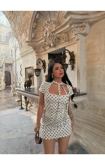 Puantiyeli Fiyonk Bağlamalı Scuba Elbise