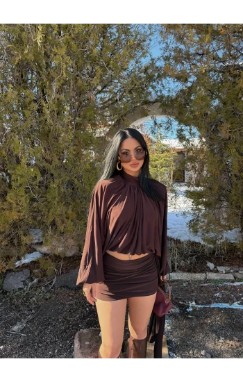 Kahve Omuz Vatkalı Sandy İkili Takım