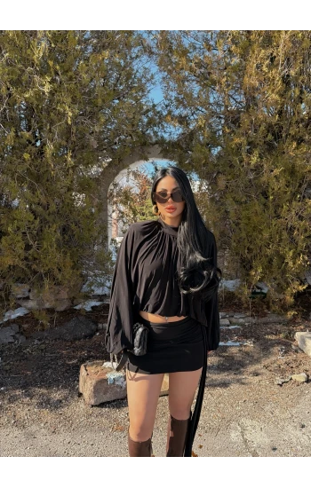 Siyah Omuz Vatkalı Sandy İkili Takım