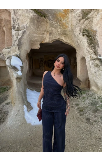 Lacivert Tek Omuz Dokuma Takım