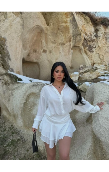 Beyaz Şortlu Gömlek Elbise