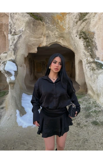 Siyah Şortlu Gömlek Elbise