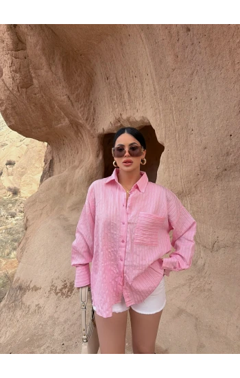 Pembe Tek Cep Sırt Dekolte Gömlek