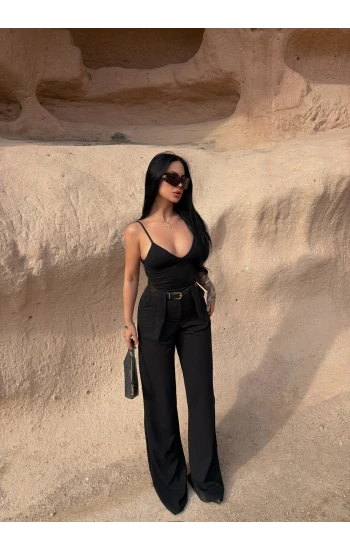 Kemerli Yüksek Bel Örme Pantolon