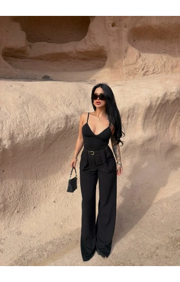 Kemerli Yüksek Bel Örme Pantolon