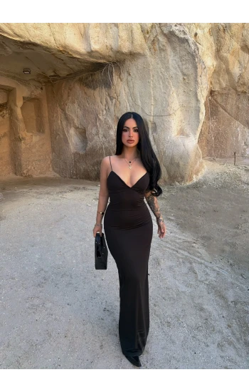 Siyah İp Askılı Maxi Basic Elbise