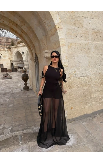 Şeffaf Katmanlı Şortlu Elbise