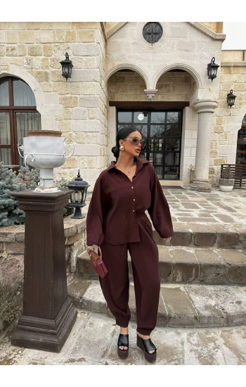 Kahve Modal Gömlek Pantolon İkili Takım