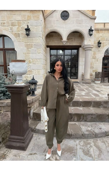Haki Modal Gömlek Pantolon İkili Takım
