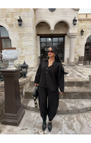 Siyah Modal Gömlek Pantolon İkili Takım