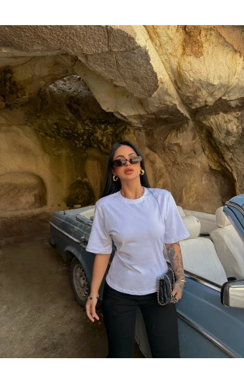 Beyaz Sırt Bağlamalı Compact Tişört