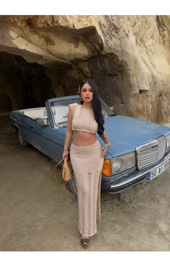 Bej Triko Etek Büstiyer İkili Takım