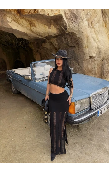 Siyah Triko Etek Büstiyer İkili Takım