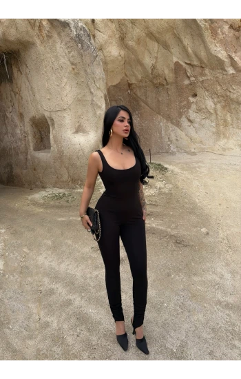 Siyah Askılı Basic Slim Tulum