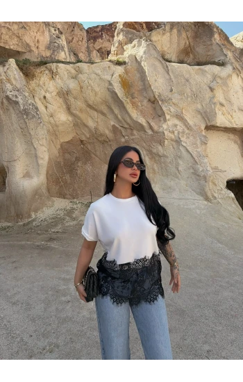 Eteği Güpürlü Tişört