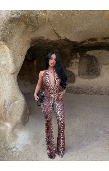 Leopar Boyundan Geçmeli Toparlayıcı Tulum