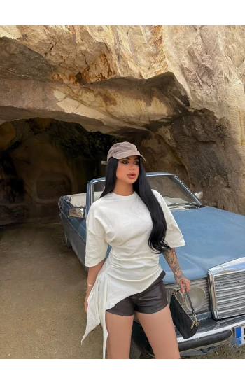 Beyaz Eteği Asimetrik Ribana Bluz