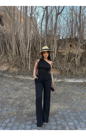 Siyah Gofre Tek Omuz İkili Takım