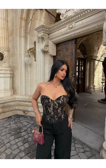 Flower İçi Destekli Straplez Korse