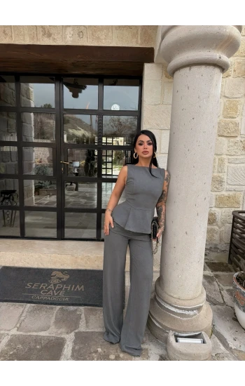 Gri Sıfır Kol Belden Oturtmalı Takım