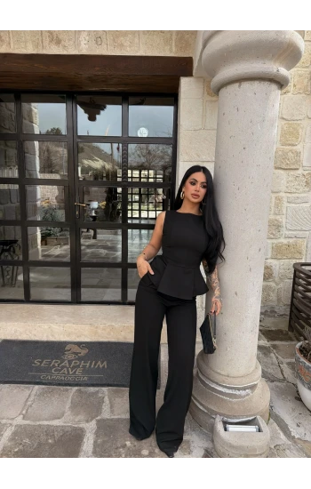 Siyah Sıfır Kol Belden Oturtmalı Takım