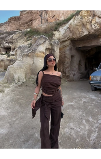 Kahve Line Düşük Omuz Üçlü Takım