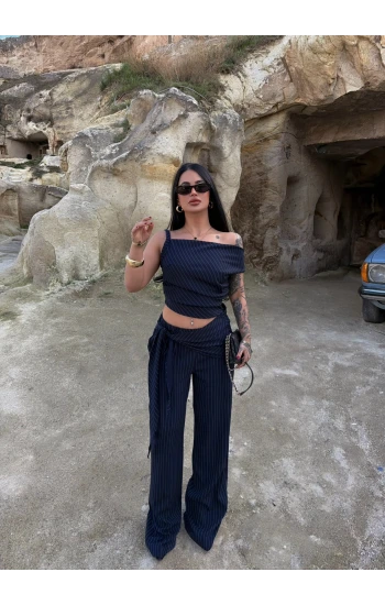 Lacivert Line Düşük Omuz Üçlü Takım