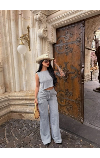 Gri Sırt Bağlamalı Line İkili Takım