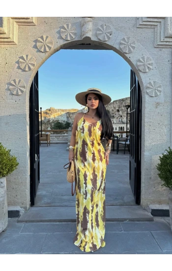 Sırt Çapraz Digital Maxi Elbise