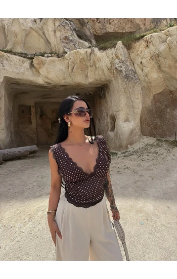 Kahve Puantiyeli Güpürlü Bralet