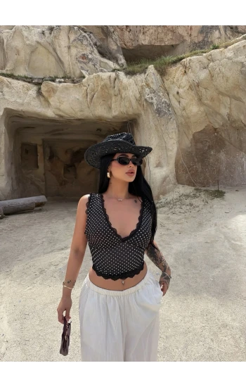 Siyah Puantiyeli Güpürlü Bralet