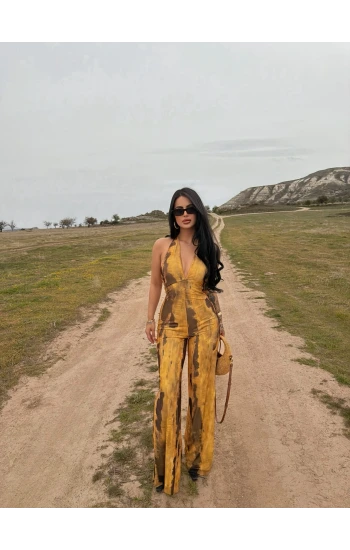 Batik Amber Boyundan Geçmeli Tulum