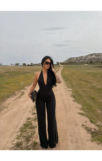 Siyah Amber Boyundan Geçmeli Tulum