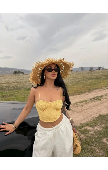 Sarı Askılı Güpürlü Büstiyer