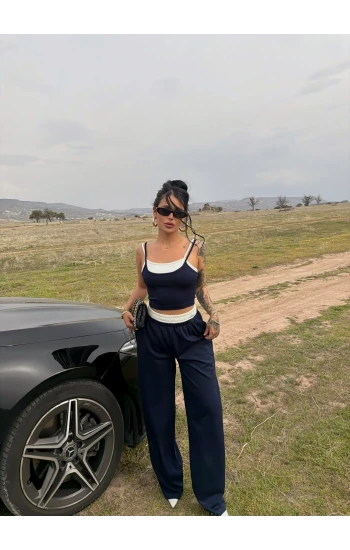 Lacivert Garnili Modal İkili Takım