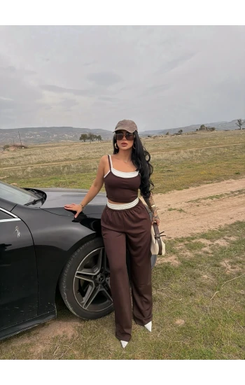 Kahve Garnili Modal İkili Takım