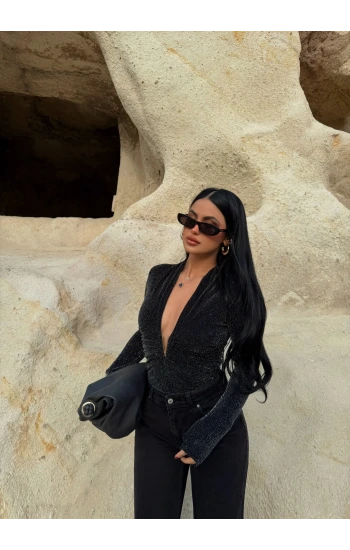 Aksesuarlı Simli Bodysuit