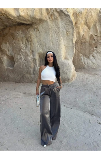 Antrasit Işıltı Bol Paça Pantolon