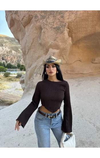 Kahve İspanyol Kol Fitilli Crop