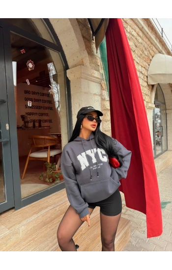Antrasit Nyc Şardonlu Oversize Sweat