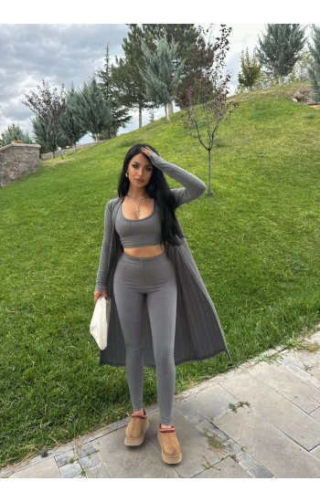 Antrasit Triko Burgu Üçlü Takım