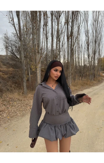 Balon Etekli Gömlek Elbise